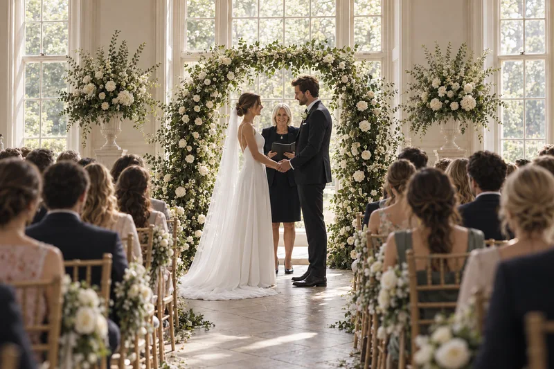 Chloe and James on their wedding day